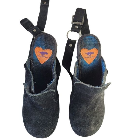 Rocket Dogs Suede Studded Heeled Clogs/Mules with Strap Size 8.5 - Picture 4 of 11